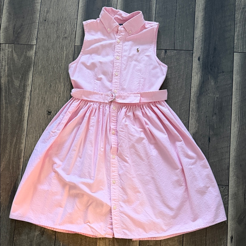 Ralph Lauren Pink Sleeveless Shirt Dress with Self-Tie Belt